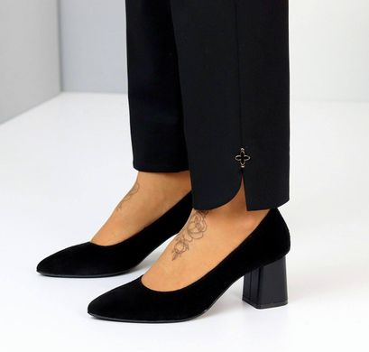 Женские туфли черные на устойчивом каблуке натуральная замша FiNa 2-1, 40, деми, натуральная кожа