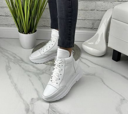 Високі жіночі кросівки білі на платформі натуральна шкіра STEPO 1-1, 36, зима, набивна вовна