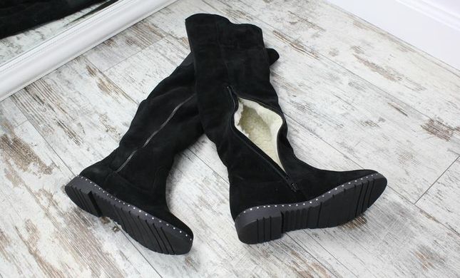 Жіночі чоботи-ботфорти з натуральної замші чорні без каблука TENOR, 41, деми, байка