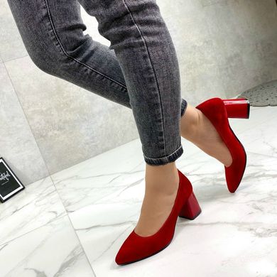 Жіночі туфлі червоні на стійкому каблуці натуральна замша TREND 2-2, 40, деми, натуральна шкіра