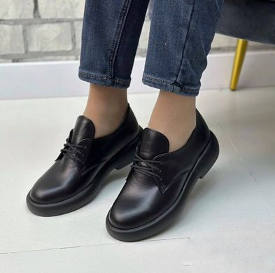 Жіночі туфлі чорні невисока платформа на шнурках натуральна шкіра SERA 2-1, 36, деми, натуральна шкіра