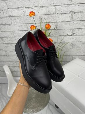 Женские туфли черные невысокая платформа, шнурки натуральная кожа BIMA 1-1, 36, деми, натуральная кожа