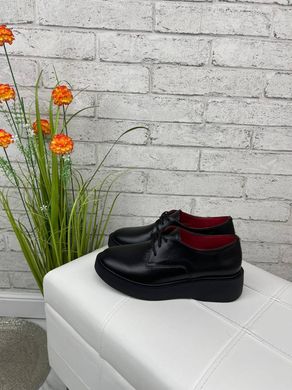 Жіночі туфлі чорні невисока платформа, шнурки натуральна шкіра BIMA 1-1, 40, деми, натуральна шкіра