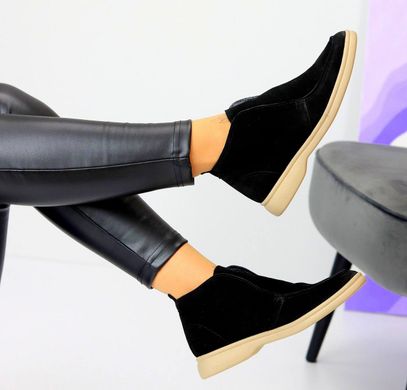 Жіночі черевики чорні на низькому ходу натуральна замша KOSA 1-2, 41, деми, натуральна шкіра