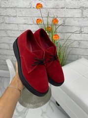 Женские туфли красные невысокая платформа, шнурки натуральная замша BIMA 1-4, 40, деми, натуральная кожа