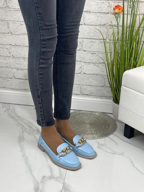 Женские туфли - лоферы с цепью на низком ходу голубые натуральная кожа MAXME 2-3, 36, деми, натуральная кожа