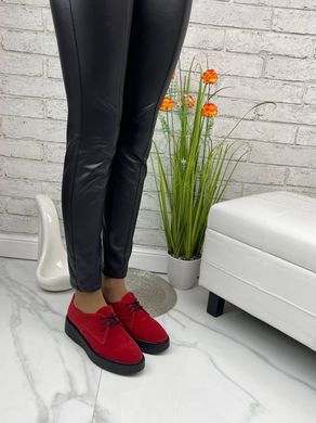 Жіночі туфлі червоні невисока платформа, шнурки натуральна замша BIMA 1-4, 36, деми, натуральна шкіра