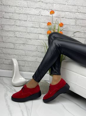Жіночі туфлі червоні невисока платформа, шнурки натуральна замша BIMA 1-4, 40, деми, натуральна шкіра