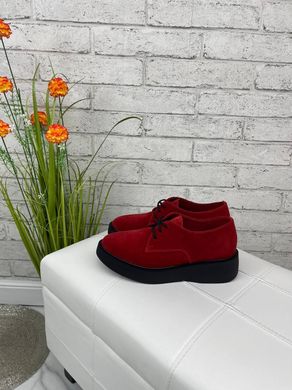 Женские туфли красные невысокая платформа, шнурки натуральная замша BIMA 1-4, 40, деми, натуральная кожа