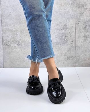 Жіночі туфлі - лофери на платформі з ланцюгом натуральний лак SETA 2-5, 41, деми, натуральна шкіра