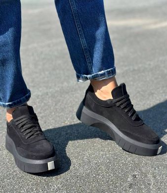 Жіночі кросівки чорні на платформі натуральна замша TOLI 2-1, 36, деми, натуральна шкіра