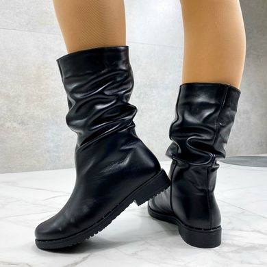 Жіночі чоботи з натуральної шкіри чорні без каблука ALBA 2-1, 36, зима, набивна вовна