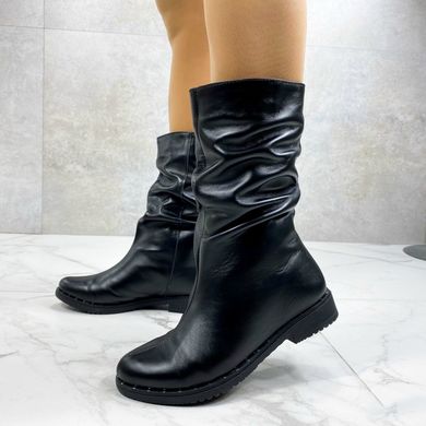 Жіночі чоботи з натуральної шкіри чорні без каблука ALBA 2-1, 41, деми, байка