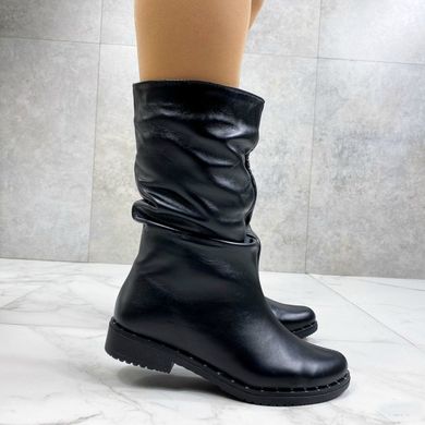 Жіночі чоботи з натуральної шкіри чорні без каблука ALBA 2-1, 36, зима, набивна вовна