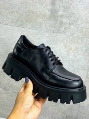 Жіночі туфлі чорні на тракторній підошві і шнурках натуральна шкіра ТП 1-2, 41, деми, натуральна шкіра