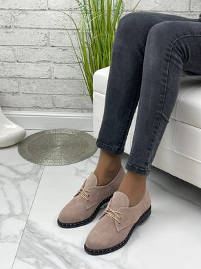 Женские туфли пудра на шнурках натуральная замша DANI 2-11, 36, деми, натуральная кожа