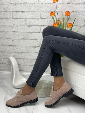 Женские туфли пудра на шнурках натуральная замша DANI 2-11, 41, деми, натуральная кожа