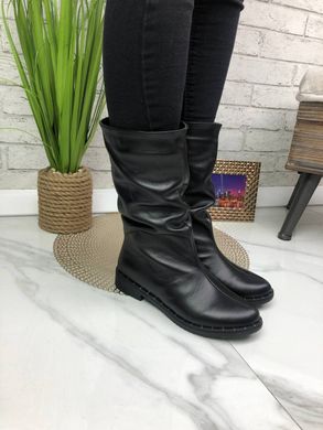 Жіночі чоботи з натуральної шкіри чорні без каблука ALBA 2-5, 41, деми, байка
