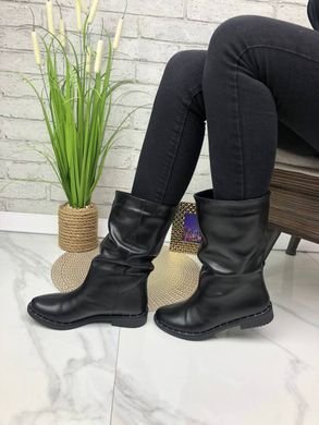 Жіночі чоботи з натуральної шкіри чорні без каблука ALBA 2-5, 36, зима, набивна вовна