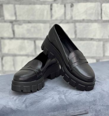 Жіночі туфлі - лофери чорні на тракторній підошві натуральна шкіра NALI 1-2, 41, деми, натуральна шкіра