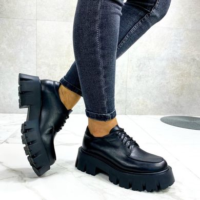 Женские туфли черные на тракторной подошве и шнурках натуральная кожа ТП 1-2, 36, деми, натуральная кожа