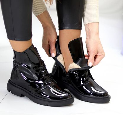 Жіночі черевики на низькому ходу на шнурках натуральний лак ELINA 3-3, 41, деми, байка