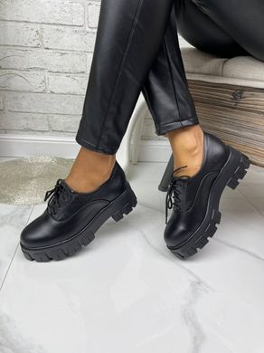 Жіночі туфлі на платформі на шнурках чорні натуральна шкіра SONA 1-1, 41, деми, натуральна шкіра