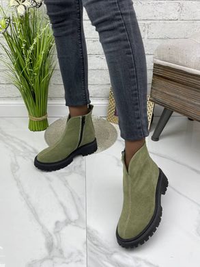 Женские ботинки челси зеленые на низком ходу натуральная замша BERTA 1-3, 41, деми, байка