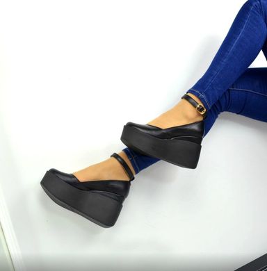 Женские туфли черные на танкетке натуральная кожа RINA, 36, деми, натуральная кожа