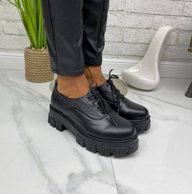 Жіночі туфлі на платформі на шнурках чорні натуральна шкіра SONA 1-1, 36, деми, натуральна шкіра