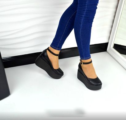 Жіночі туфлі чорні на танкетці натуральна шкіра RINA, 41, деми, натуральна шкіра