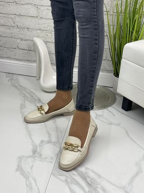 Жіночі туфлі - лофери з ланцюгом на низькому ходу бежеві натуральна шкіра MAXME 1-4, 41, деми, натуральна шкіра