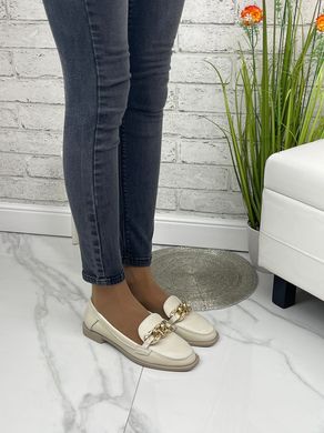 Женские туфли - лоферы с цепью на низком ходу бежевые натуральная кожа MAXME 1-4, 41, деми, натуральная кожа