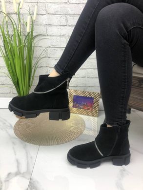 Жіночі черевики чорні на платформі натуральна замша KLAS 1-1, 41, деми, байка