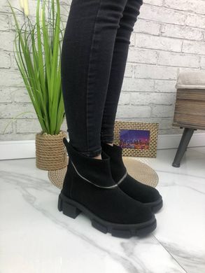 Жіночі черевики чорні на платформі натуральна замша KLAS 1-1, 36, зима, набивна вовна