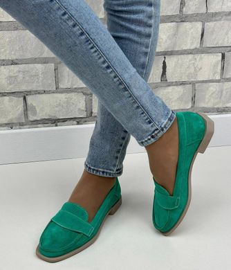 Женские туфли-лоферы на низком ходу зеленые натуральная замша ADINA 3-2, 36, деми, натуральная кожа