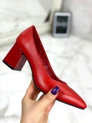 Жіночі туфлі червоні на стійкому каблуці натуральна шкіра TREND 2-3, 40, деми, натуральна шкіра