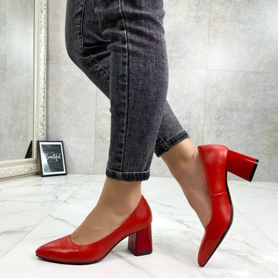 Жіночі туфлі червоні на стійкому каблуці натуральна шкіра TREND 2-3, 36, деми, натуральна шкіра