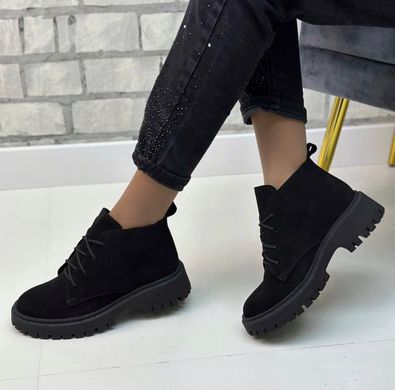 Женские ботинки на платформе черные натуральная замша MOLIS 1-3, 36, зима, набивная шерсть