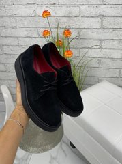 Женские туфли черные невысокая платформа, шнурки натуральная замша BIMA 1-2, 40, деми, натуральная кожа