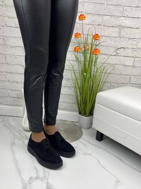 Женские туфли черные невысокая платформа, шнурки натуральная замша BIMA 1-2, 36, деми, натуральная кожа