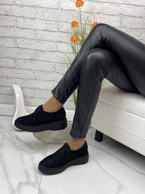 Женские туфли черные невысокая платформа, шнурки натуральная замша BIMA 1-2, 40, деми, натуральная кожа