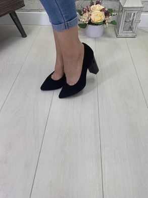 Жіночі туфлі чорні на стійкій каблуці з натуральної замші TREND 1-1, 40, деми, натуральна шкіра