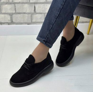 Жіночі туфлі чорні невисока платформа на шнурках натуральна замша SERA 2-2, 36, деми, натуральна шкіра