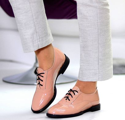Жіночі лакові туфлі бежеві на шнурках DANI 3-2, 41, деми, натуральна шкіра