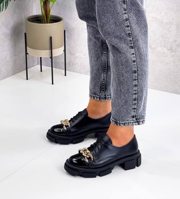 Жіночі туфлі на платформі на шнурках чорні натуральна шкіра SONI 2-1, 36, деми, натуральна шкіра