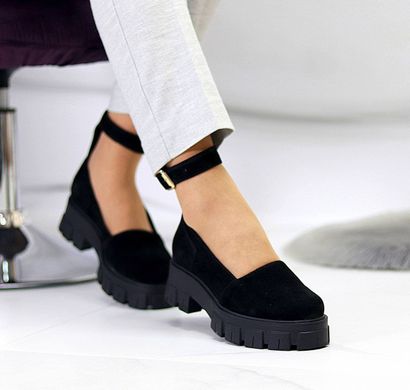 Женские туфли черные на платформе черные натуральная замша ANNA 1-1, 36, деми, натуральная кожа