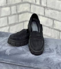 Жіночі туфлі - лофери чорні на тракторній підошві натуральна замша NALI 1-3, 41, деми, натуральна шкіра
