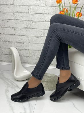 Жіночі туфлі на низькому ходу на шнурках чорні натуральна шкіра NIDA 1-1, 41, деми, натуральна шкіра