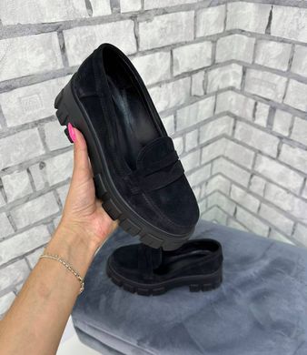 Жіночі туфлі - лофери чорні на тракторній підошві натуральна замша NALI 1-3, 36, деми, натуральна шкіра